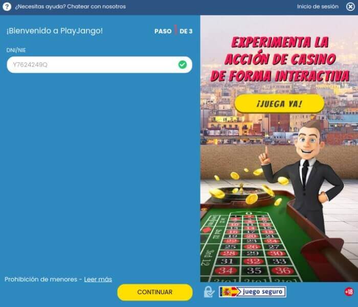 Registrar una cuenta en PlayJango Casino - Paso 1