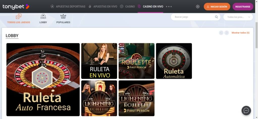 TonyBet Casino en Vivo España
