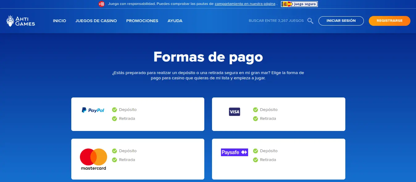 AHTI Games Casino Metodos de Pago