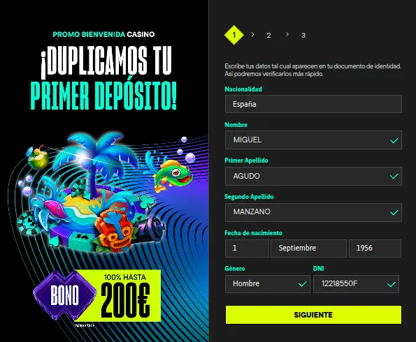 Registrar una cuenta en Versus Casino España - Paso 1