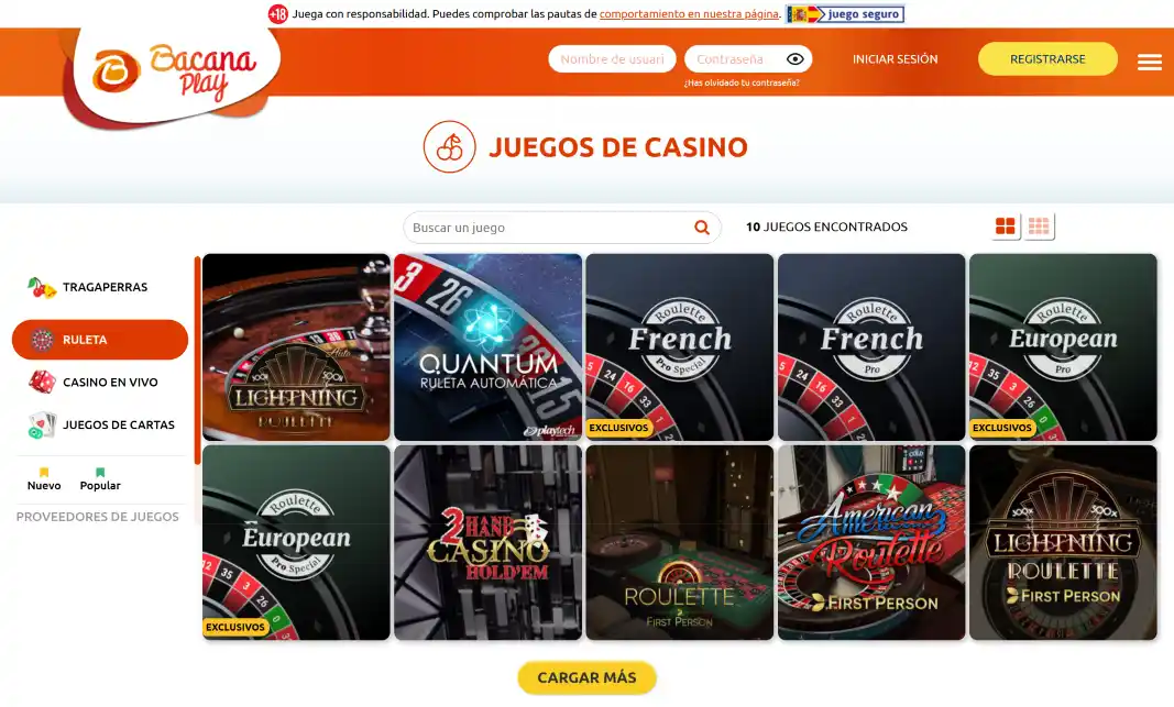 BacanaPlay Casino Ruleta